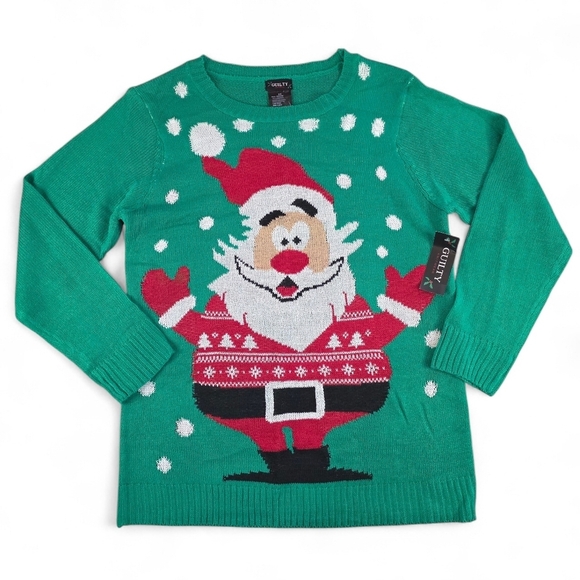 Guilty Knitwear Sweaters - Santa Ugly Christmas Sweater Green Red White Knit Women 2X NWT Holiday Party